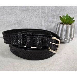 Handcrafted Black Leather Belt With Men's Silver Buckle By Boston   Size‎ 44